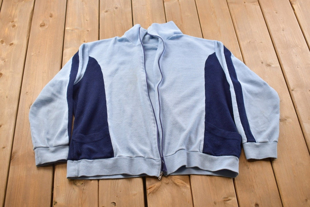 Vintage 1990s Blank Blue Colour Block Zip Up Sweatshirt