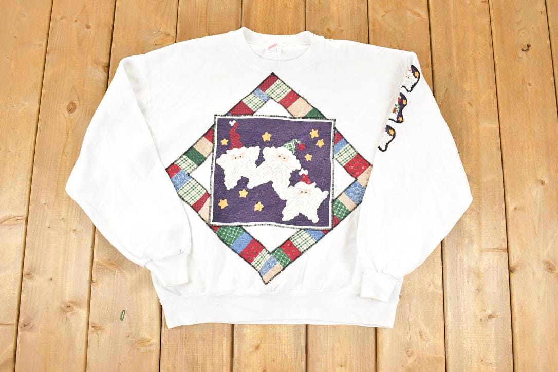 Vintage 1990s 3 Santas Christmas Crewneck Sweatshirt Men's L