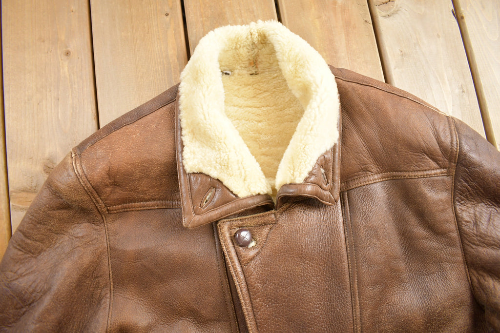 Vintage 1980s Shearling Leather Coat Size 52