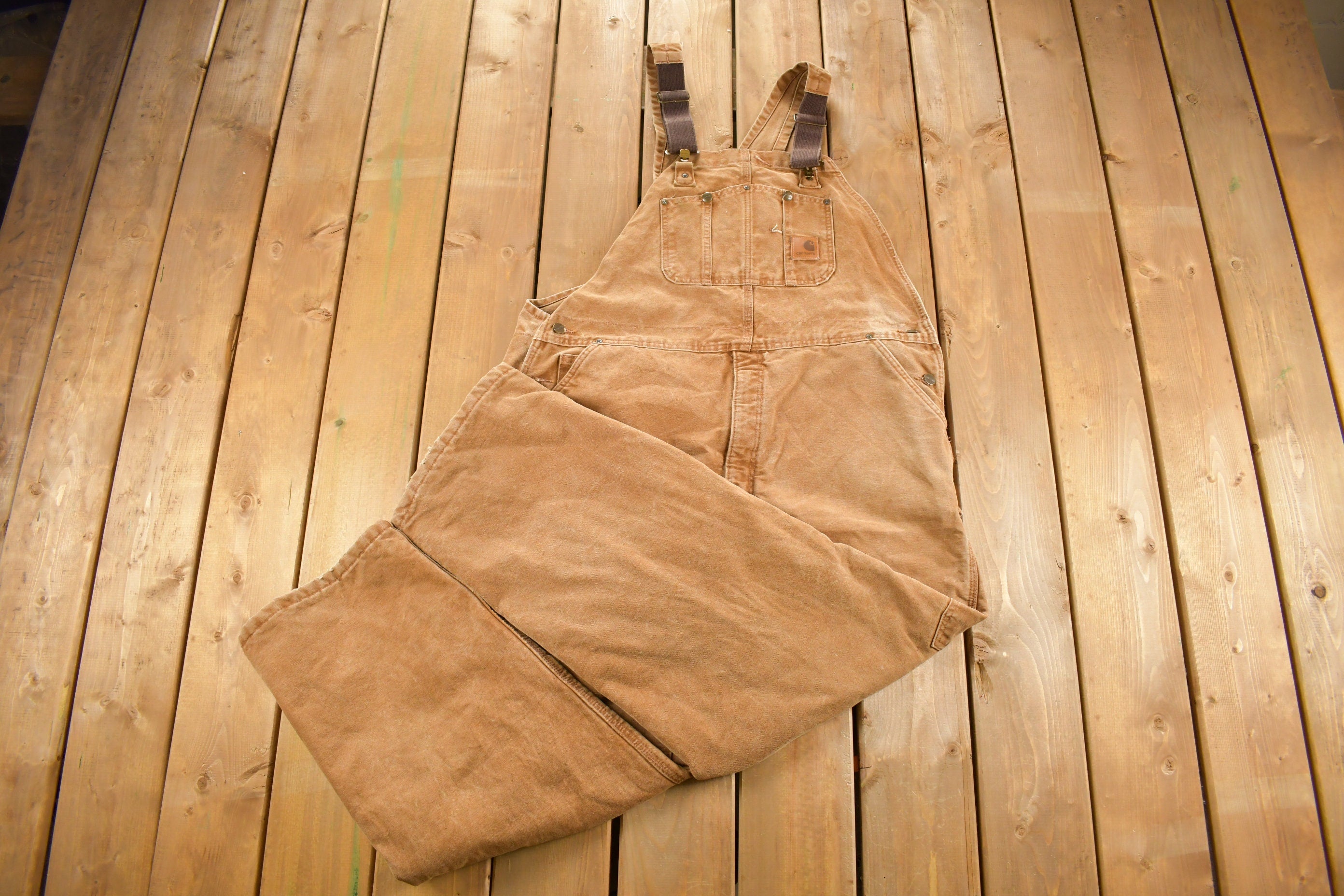 Vintage 1990s Carhartt Double Knee Quilted Canvas Overalls Size 45 x 30