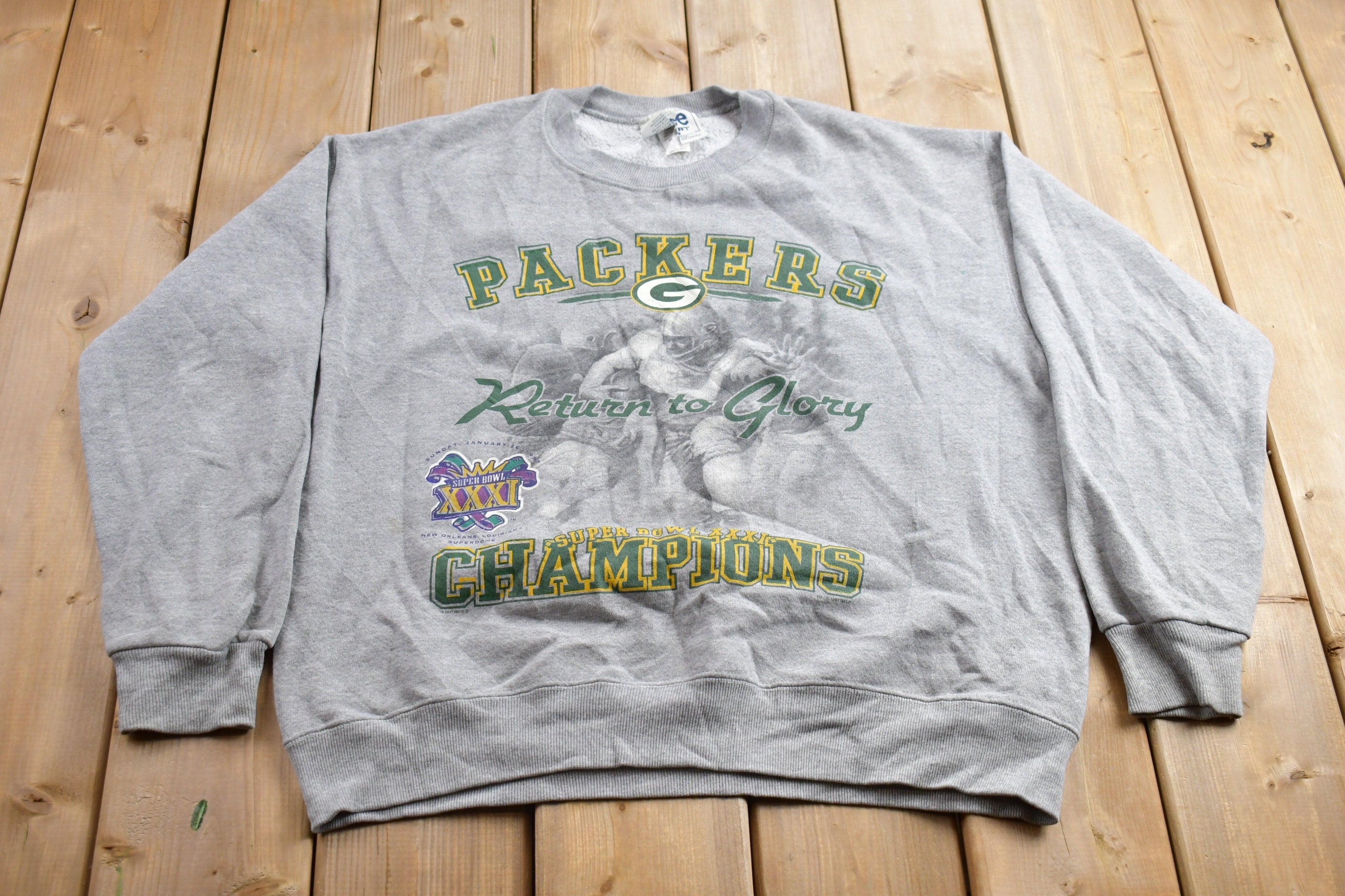 Vintage 1997 Super Bowl 31 Green Bay Packers NFL Crewneck Sweatshirt