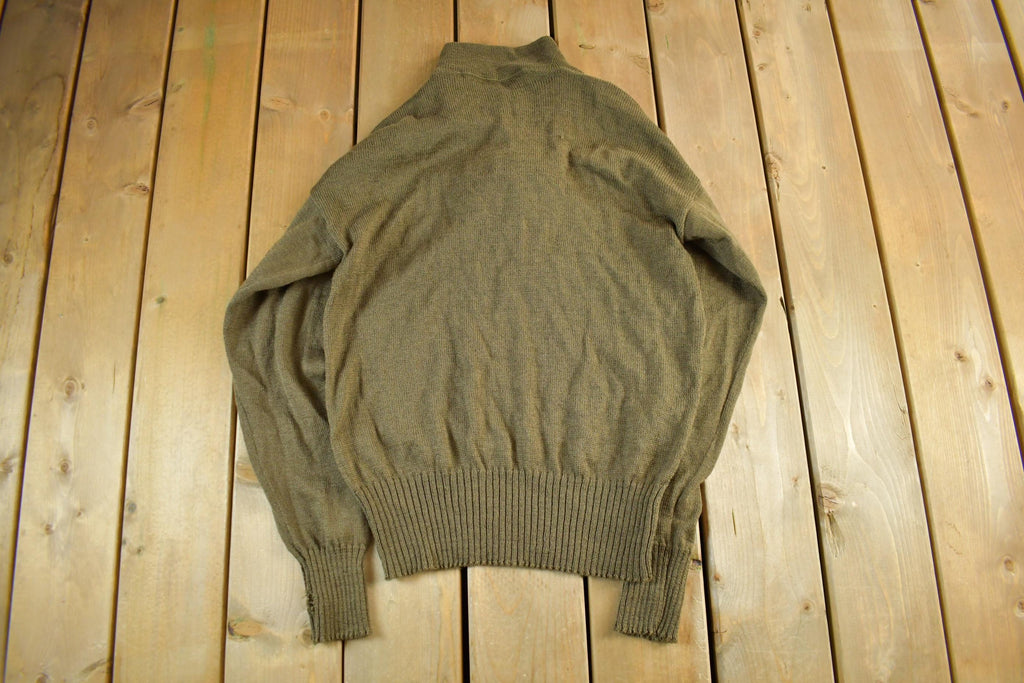 Vintage 1980s 1990s Military Olive Henley Knit Sweater Men's Medium