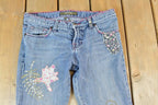 Vintage 1990s Switch USA Patched Denim Bell Bottoms Jeans Size 30 x 32