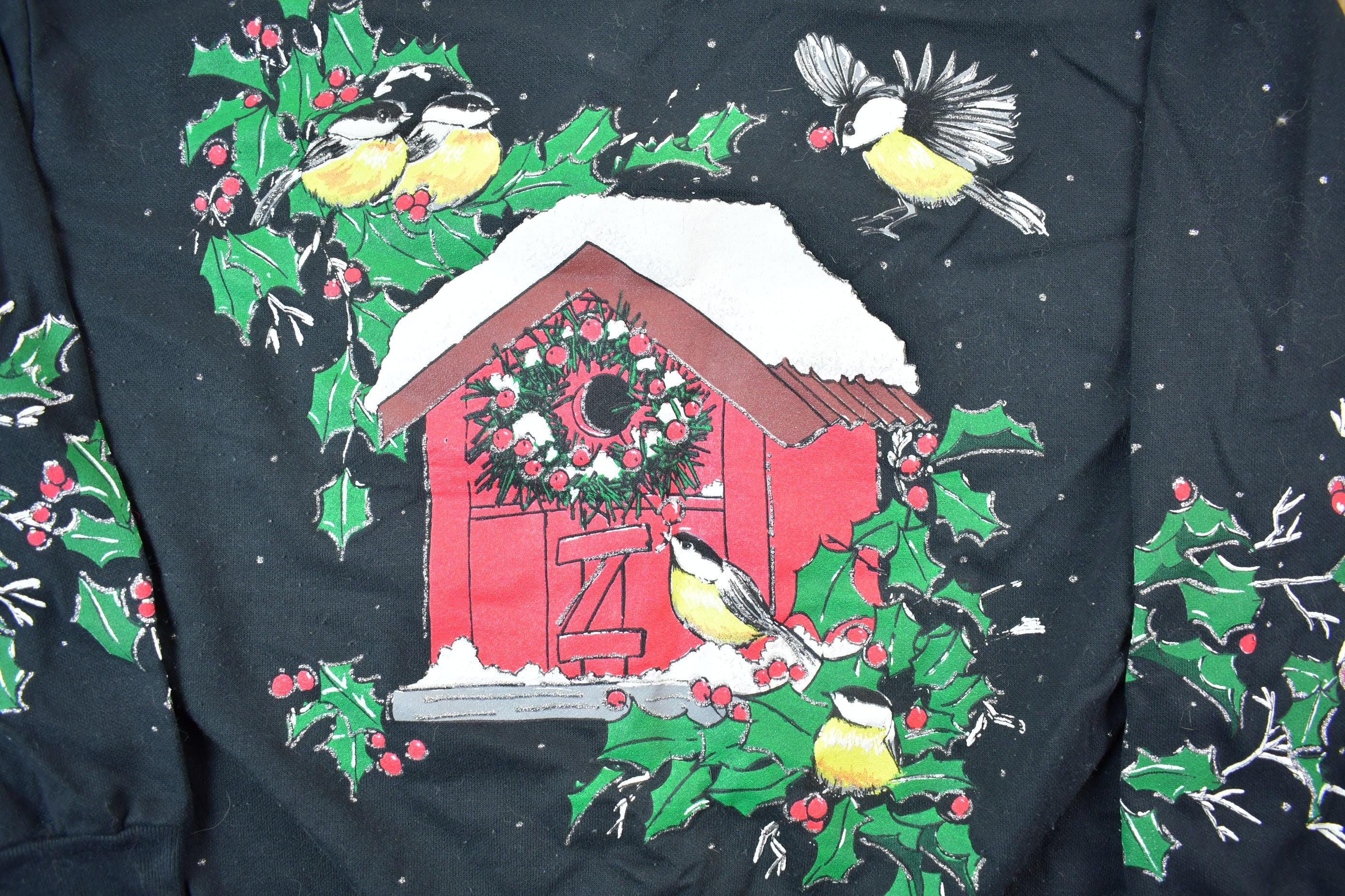 Vintage 1990s Cute Birdhouse Holiday Crewneck Sweater