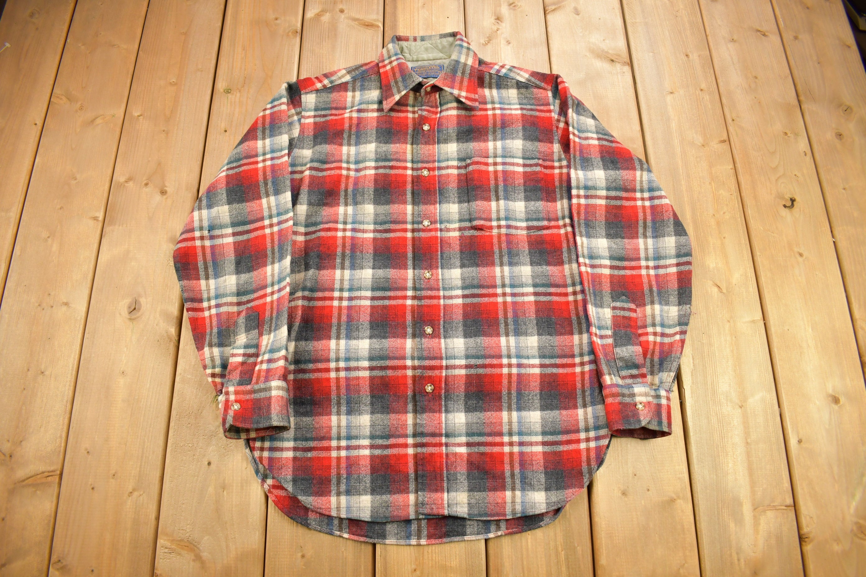 Vintage 1970s Pendleton Shadow Plaid Button Up Board Shirt