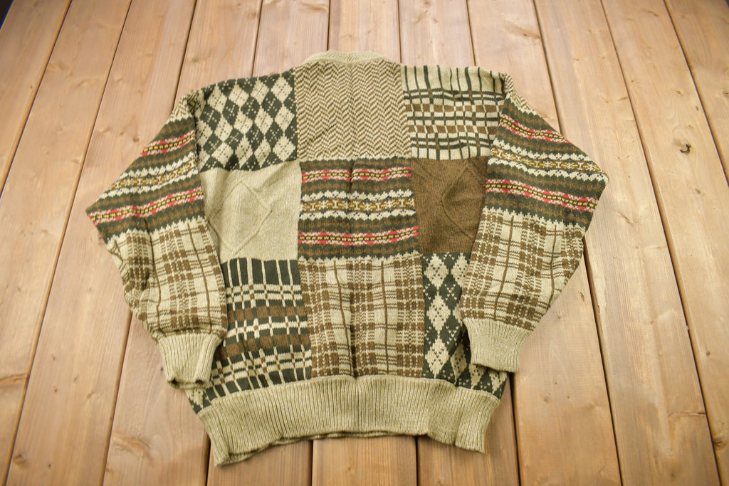 Vintage 1990s Woods & Gray Patchwork Knitted Crewneck Sweater