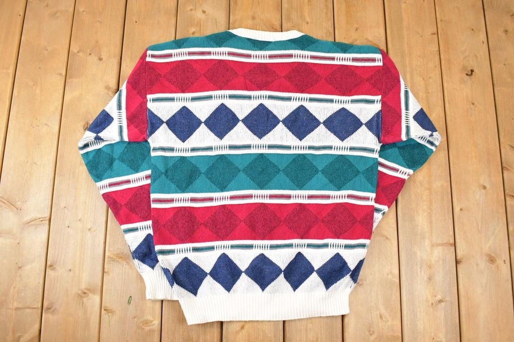 Vintage 1990s London Fog Argyle Abstract Christmas Knit Crewneck Sweater Mens L