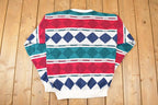 Vintage 1990s London Fog Argyle Abstract Christmas Knit Crewneck Sweater Mens L