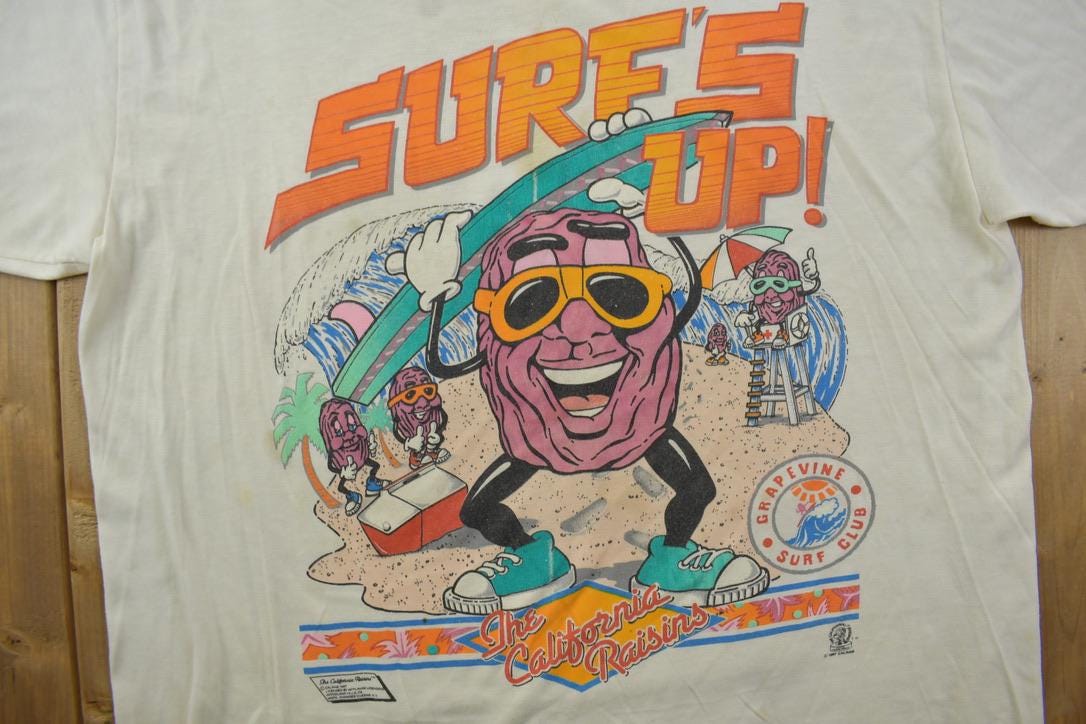 Vintage 1987 Surf's Up The California Raisins Single Stitch Graphic T-Shirt Made In USA