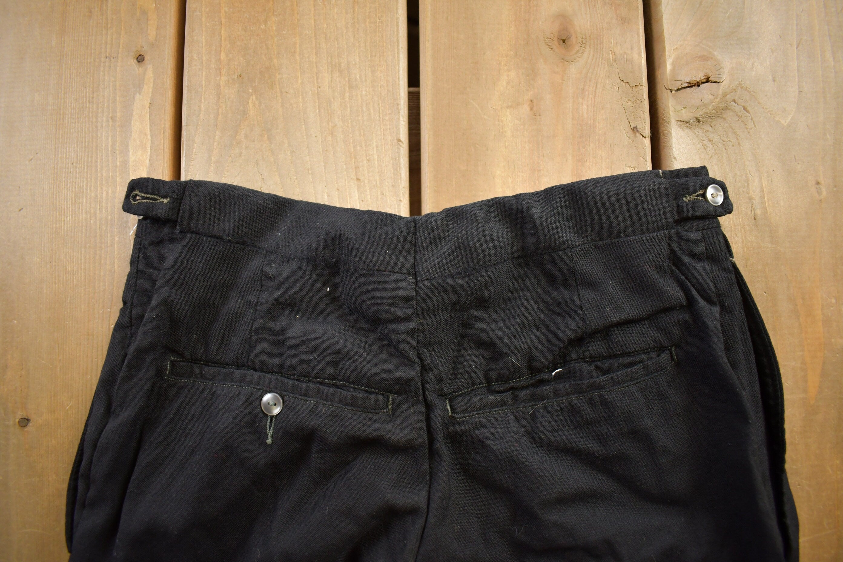 Vintage 1970s Black Wool Trousers Size 26x27 1970s Wool Pants  Streetwear  True Vintage  Vintage Workwear  Wool Pants