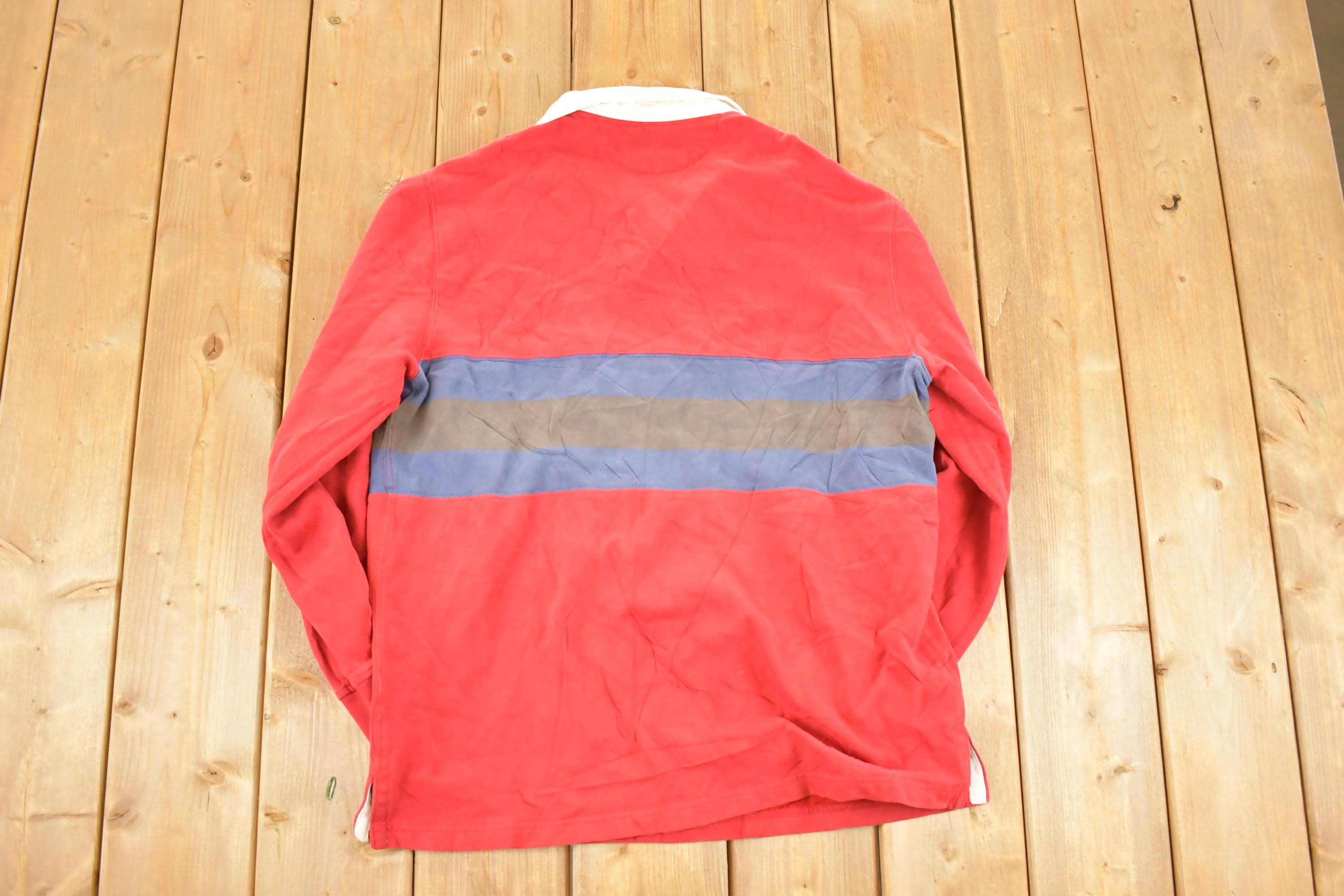 Vintage 1990s Polo By Ralph Lauren Striped Quarter Button Up Shirt Mens M