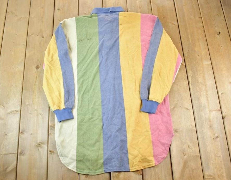 Vintage 1990s Deadstock HS Athletic Striped Long Fit Embroidered Button Up Shirt