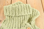 Vintage 1990s Women's Sage Green Kenzie Button Detail Ribbed Chunky Knit Mock Neck Sweater