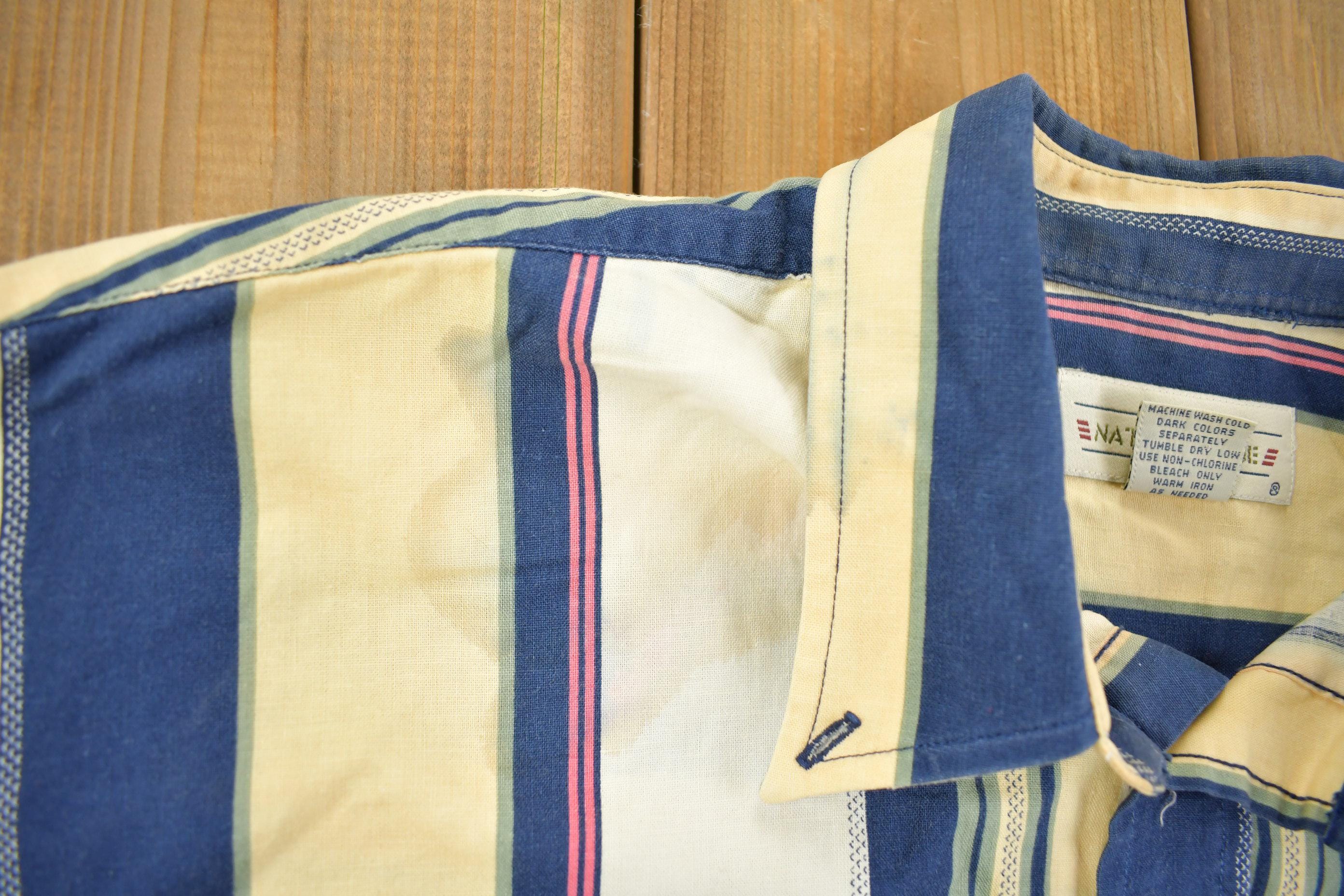 Vintage 1990s Natural Issue Thick Striped Long Sleeve Button Up Shirt