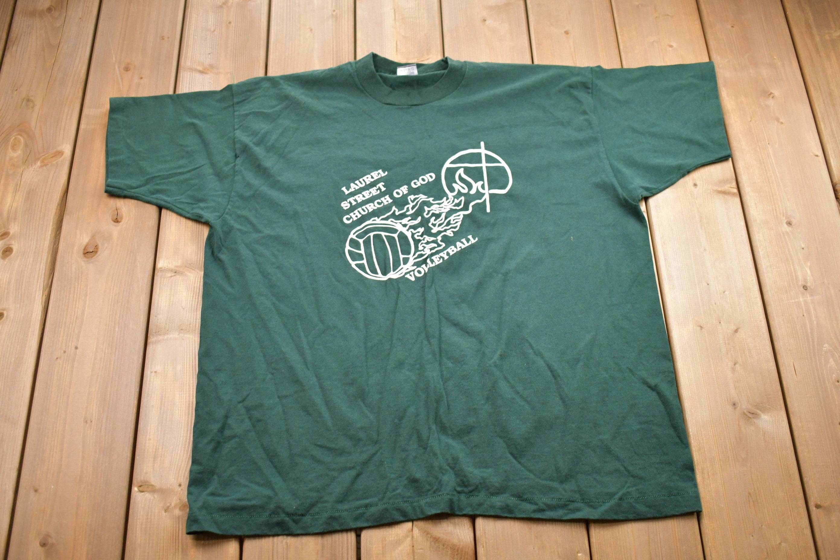Vintage 1990s Laurel Street Church Of God Volleyball Graphic T-Shirt