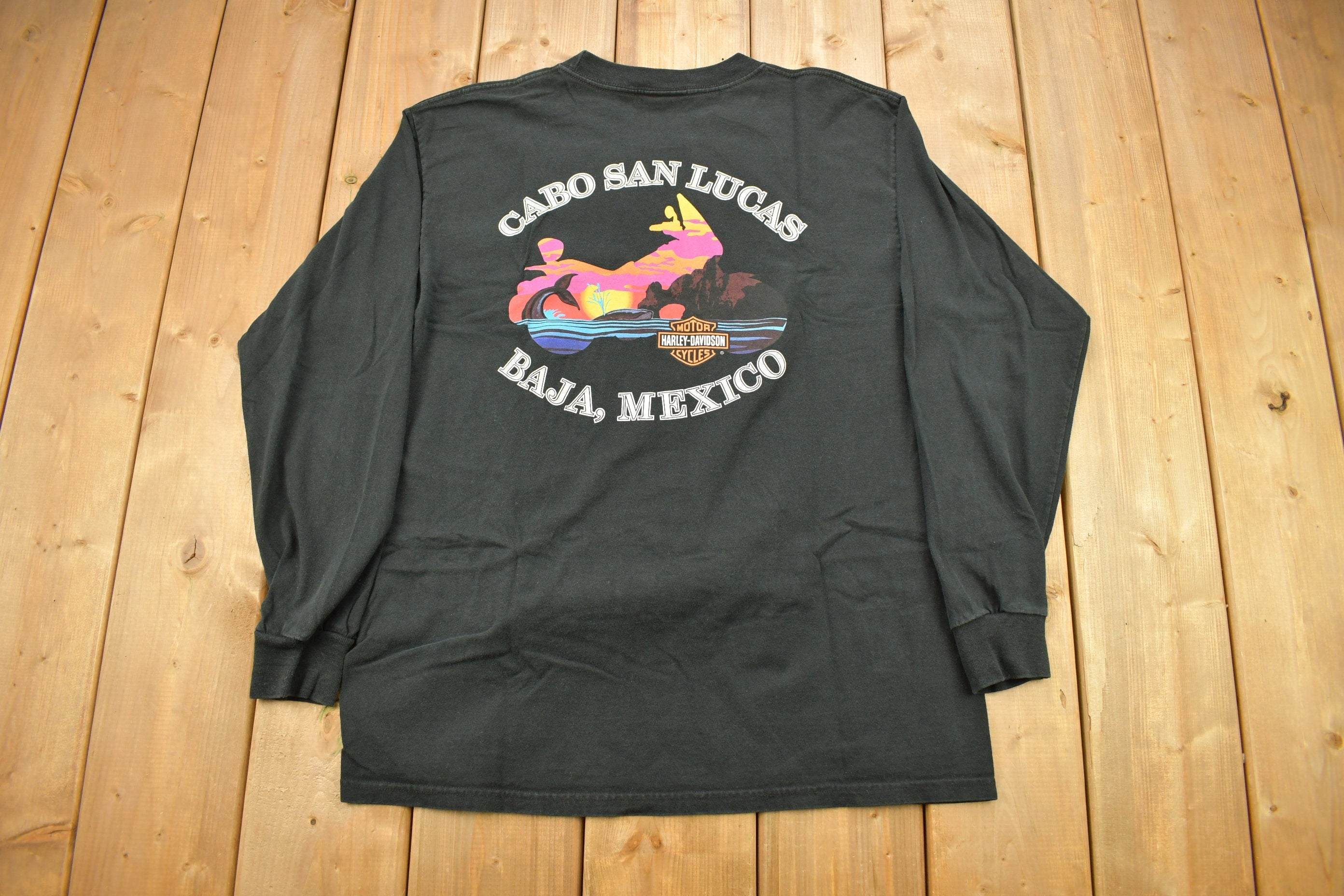 Vintage 1990s Harley Davidson Cabo San Lucas Baja Mexico Long Sleeve T-Shirt