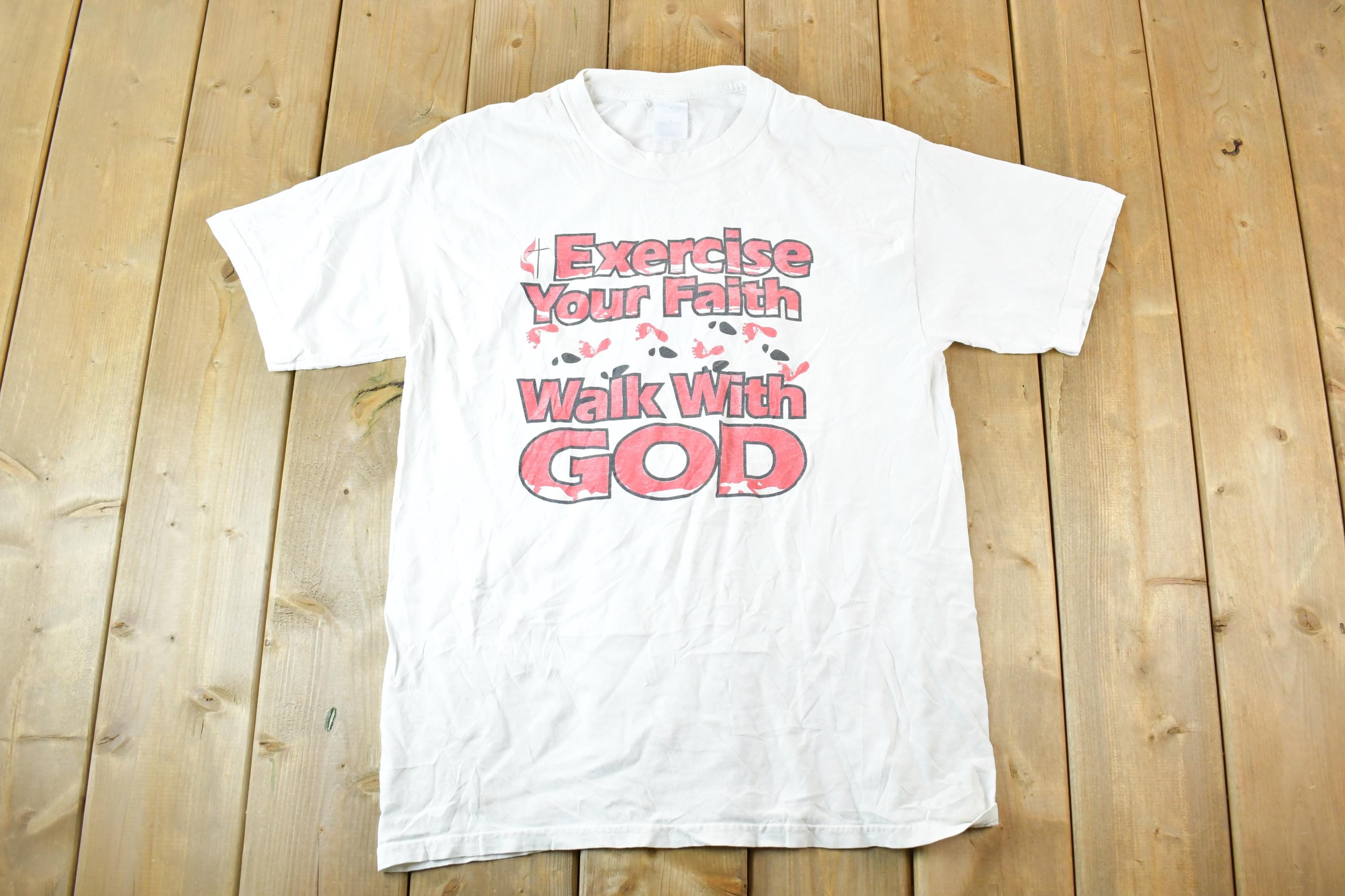 Vintage 1990s Exercise Your Faith Walk With God Souvenir T-Shirt Mens L