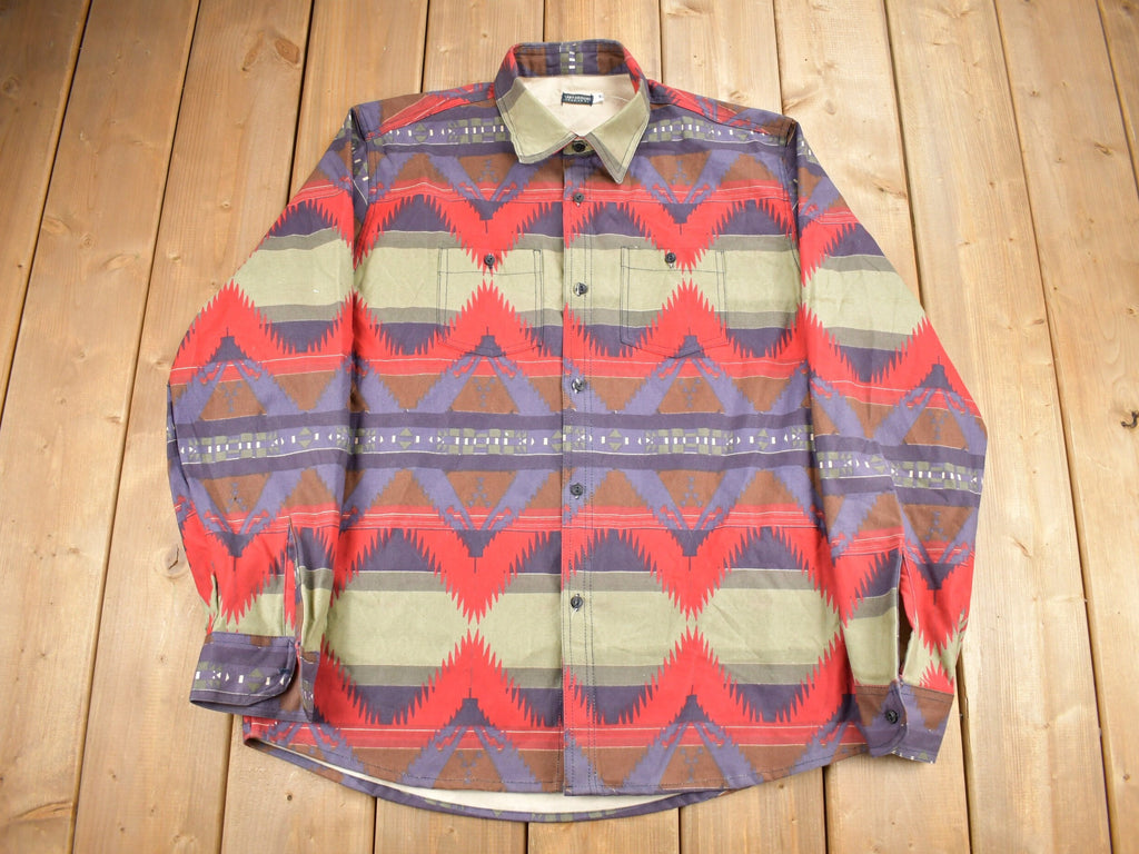 Vintage 1990s Earthbound Trading Co Aztec Pattern Button Up Shirt Heavy Weight