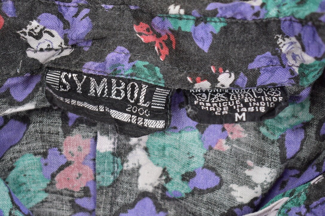 Vintage Y2k Symbol 2000 Floral Button Up Short Sleeve Shirt