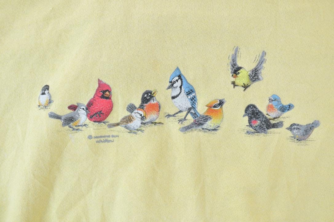Vintage 1990s Morning Sun Blue Jay Cardinal Collared Outdoorsman Crewneck Sweatshirt