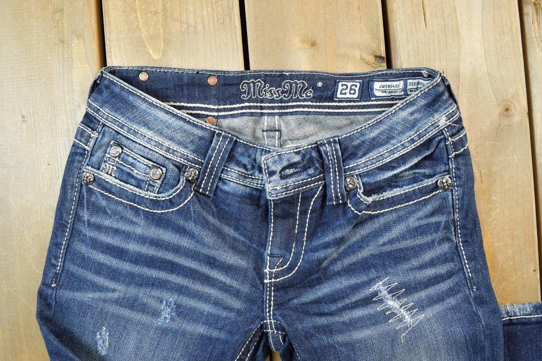 Vintage Y2K Miss Me Skinny Bedazzled Low Rise Jeans Size 26x31