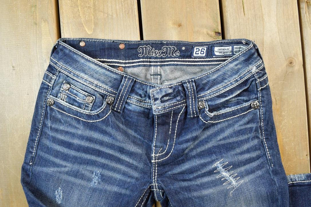 Vintage Y2K Miss Me Skinny Bedazzled Low Rise Jeans Size 26x31