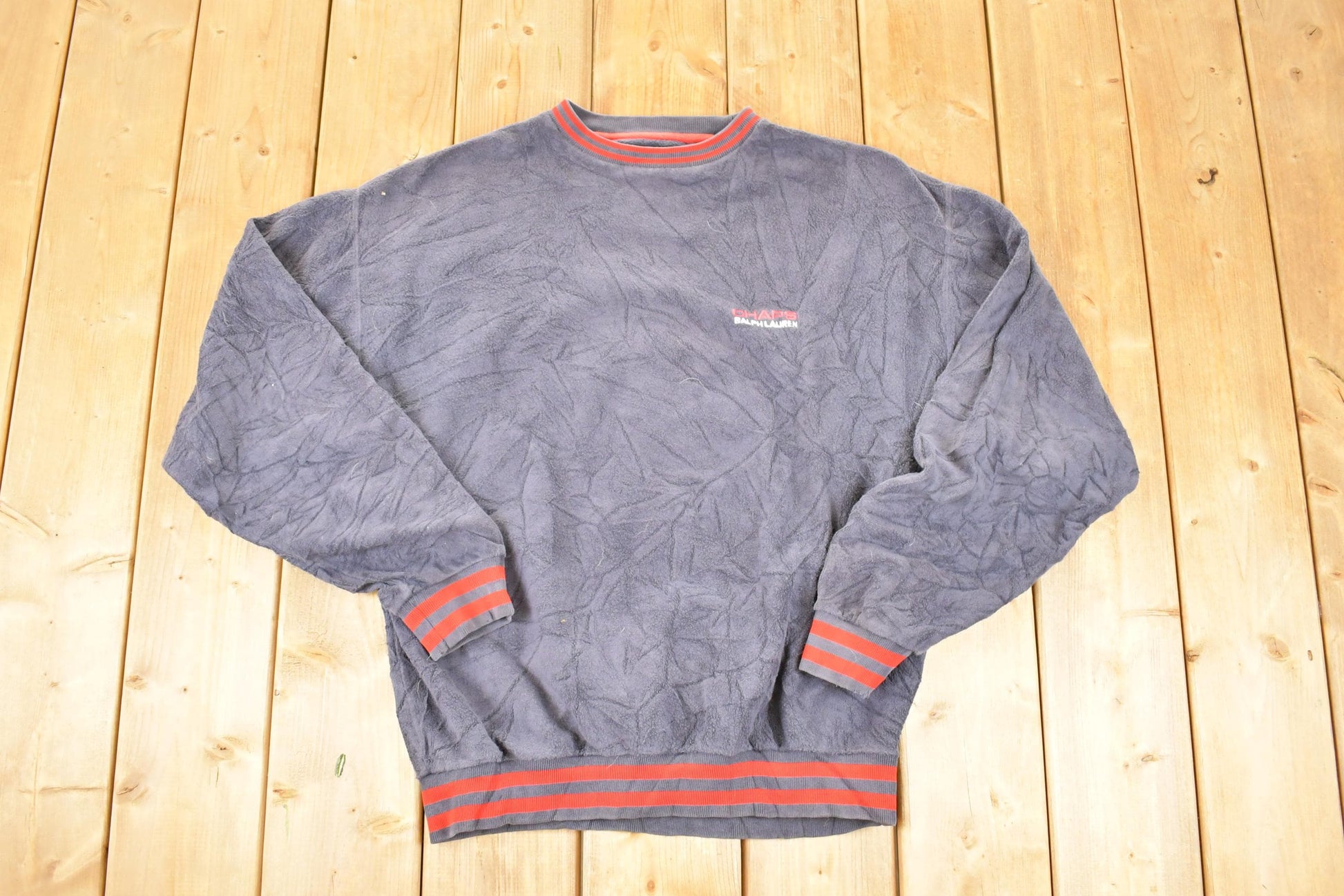 Vintage 1990s Chaps Ralph Lauren Fleece Outdoorsman Crewneck Sweater Men's L / 90s Winter Sweatshirt / Fleece Hiking Zip up