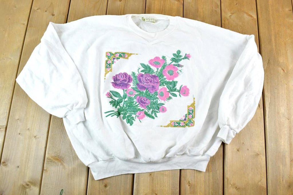 Vintage 1980s Cute Floral Crewneck Sweater Made In USA