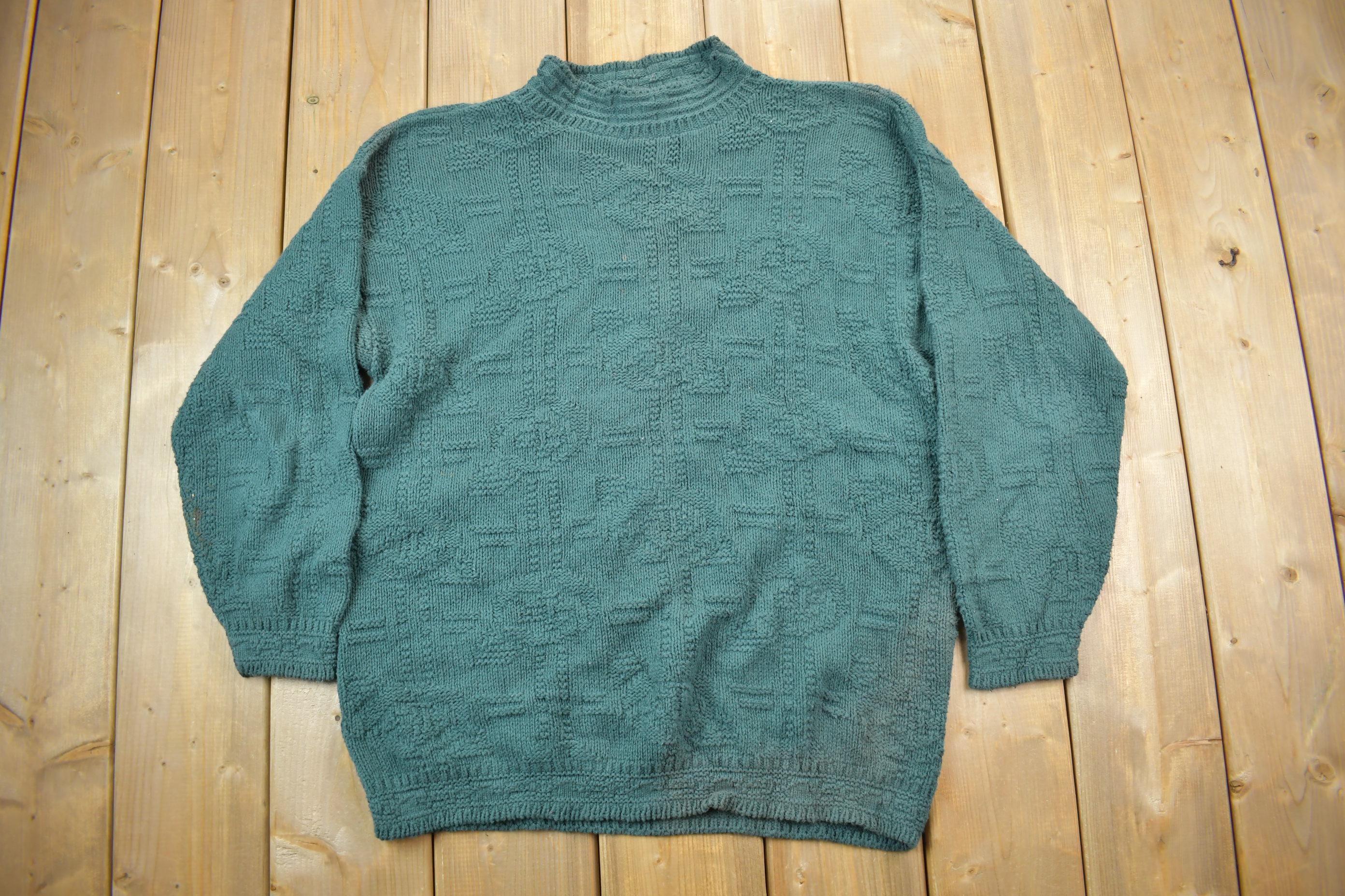 Vintage 1990s / Park Ave South / 3D Colored Green Cable Knit Crewneck Sweater / Vintage 90s Crewneck / Abstract Patterns / Streetwear