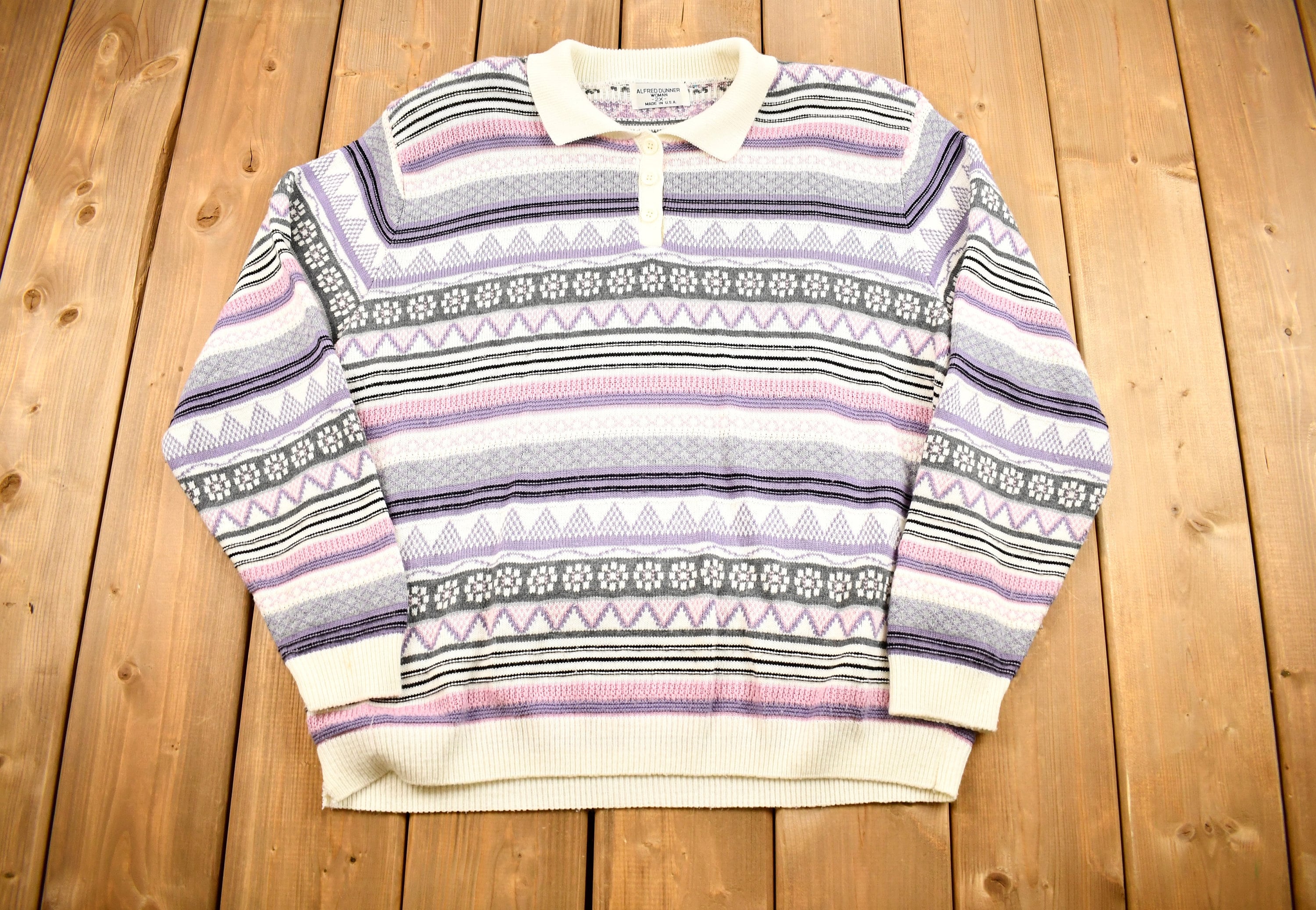 Vintage 1990s Alfred Dunner Womans Collared Knit Sweater
