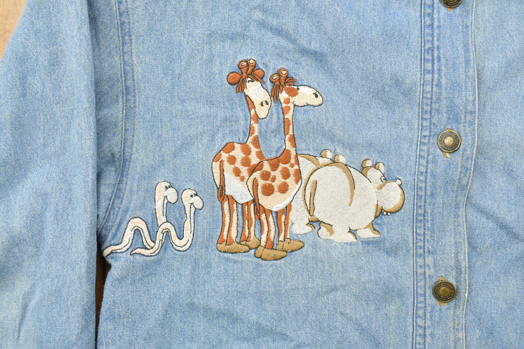 Vintage 1990s Noahs Ark Embroidered Button Up Denim Shirt
