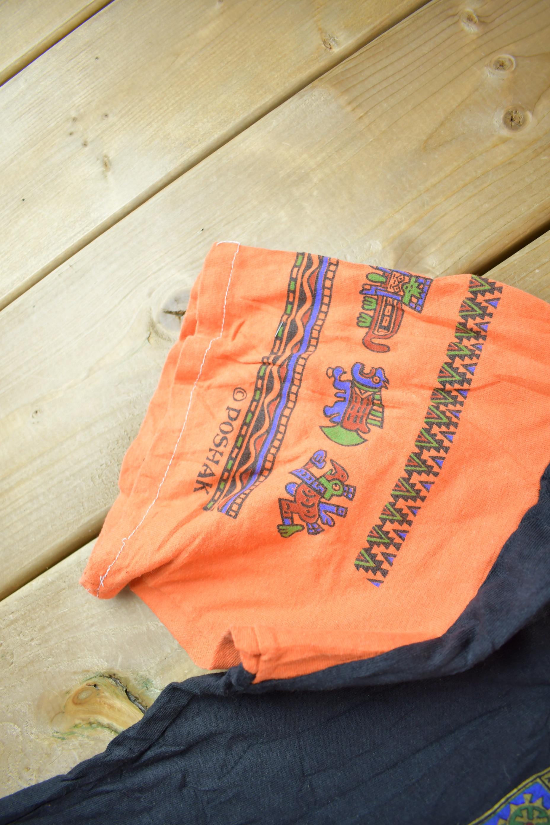 Vintage 1990s Aztec Mayan Theme Single Stitch Graphic Hooded T-Shirt Made In UK