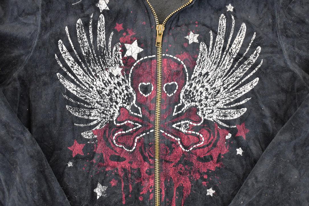 Vintage Y2K Skull Full Zip Graphic Print Hoodie Sweatshirt Women's S / 2000's Destination Sweater