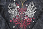 Vintage Y2K Skull Full Zip Graphic Print Hoodie Sweatshirt Women's S / 2000's Destination Sweater