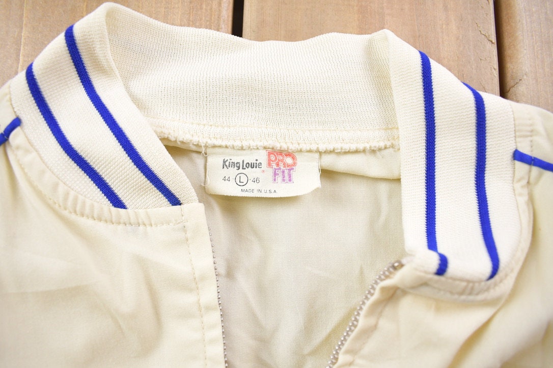 Vintage 1980s King Louie Embroidered White Bomber Jacket