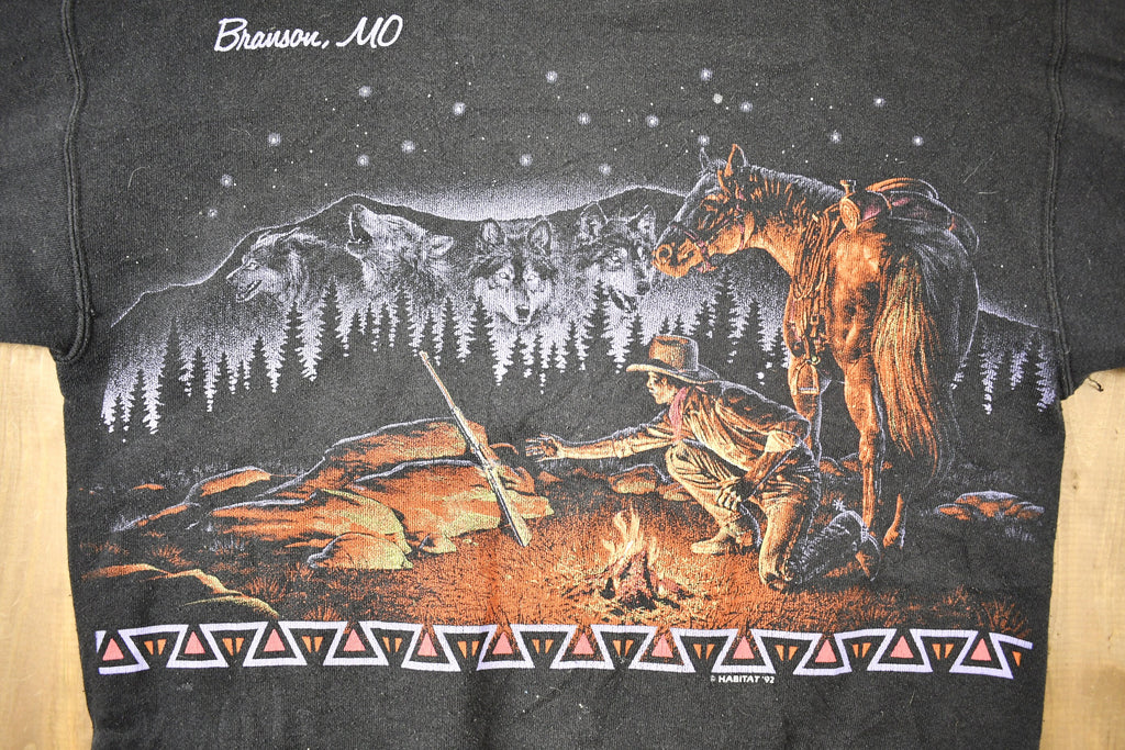 Vintage 1992 Branson Missouri Campfire All Over Print Crewneck