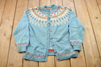 Vintage 1980s Nordic All Over Print Knitted Cardigan Sweater
