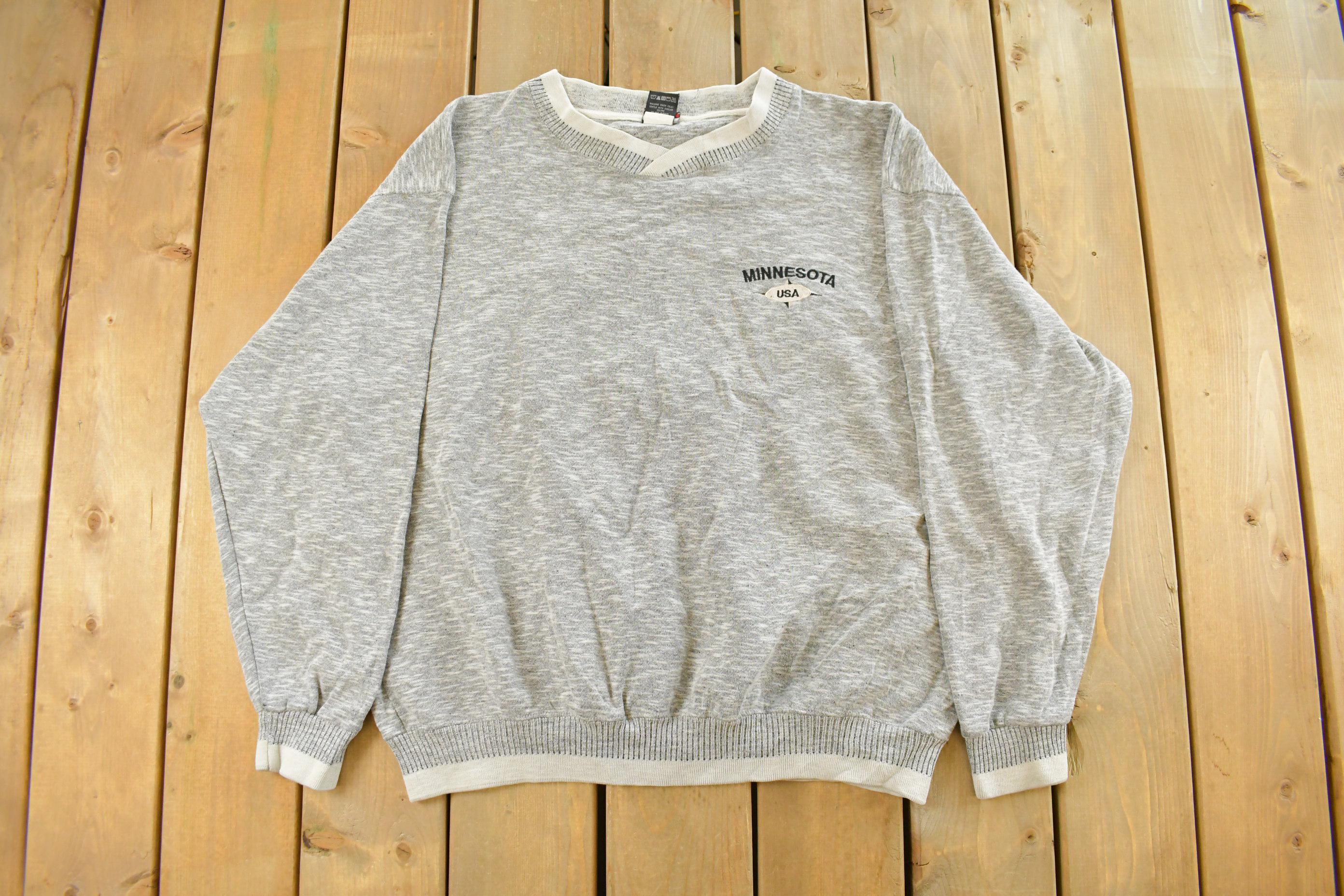Vintage 1990s Minnesota Embroidered Pines Crewneck Sweatshirt Men's 2XL / 90s Crewneck / Souvenir Sweater / Travel / Made in USA