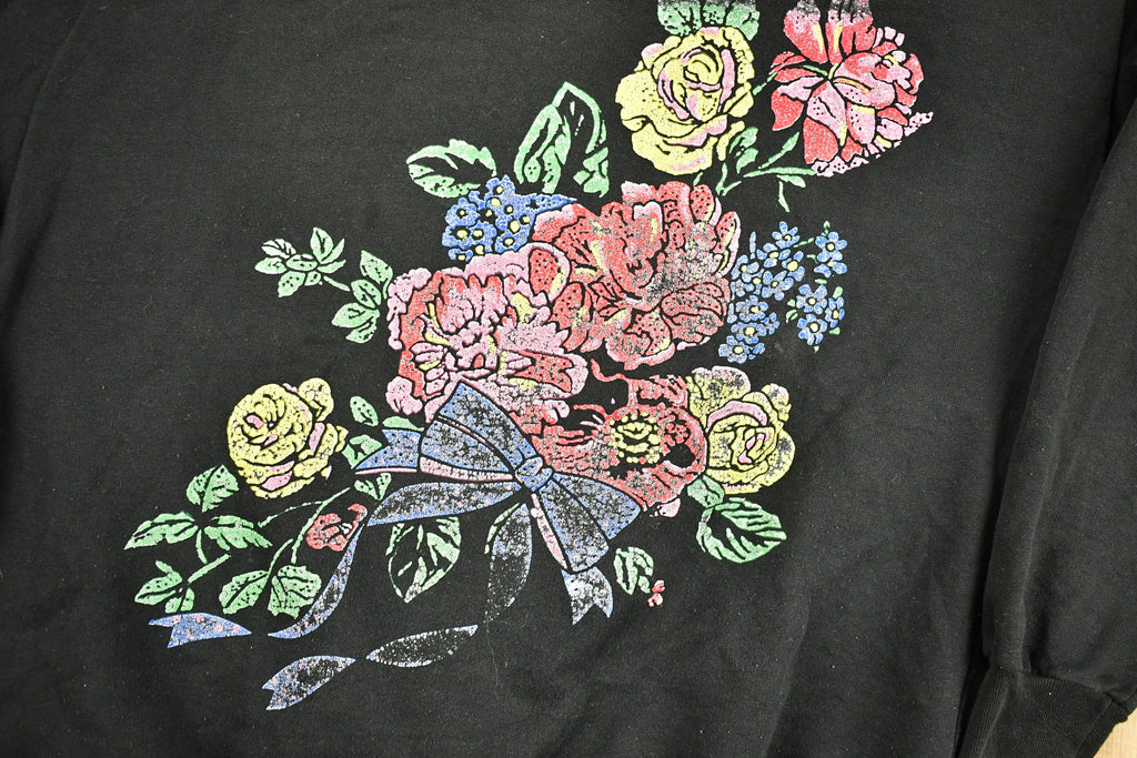 Vintage 1990s Floral Graphic Cute Collared Crewneck Sweater
