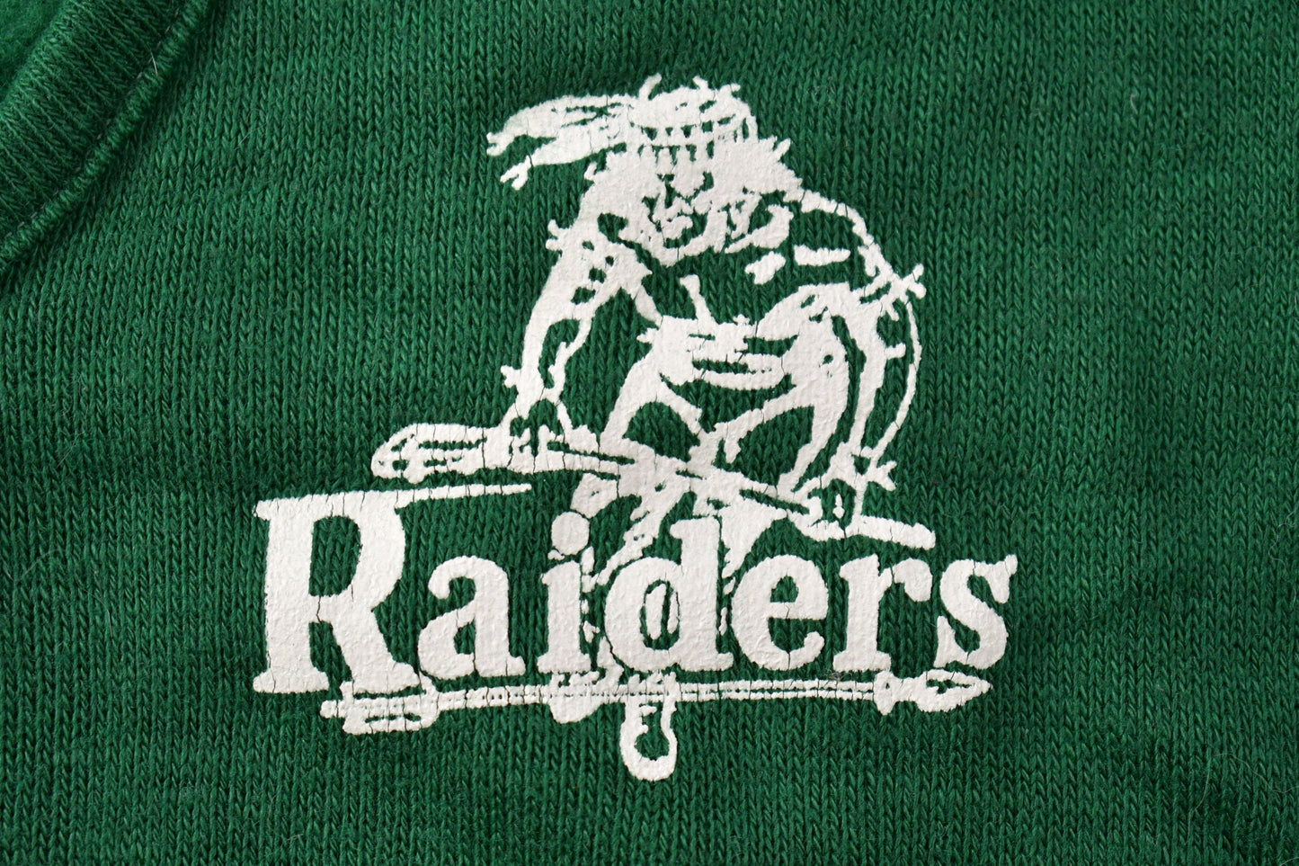 Vintage 1970s Knitted Raiders V Neck Sweater / Vintage 70s Sweater / Green / Sweater / Collegiate / True Vintage / Pullover / Made in USA