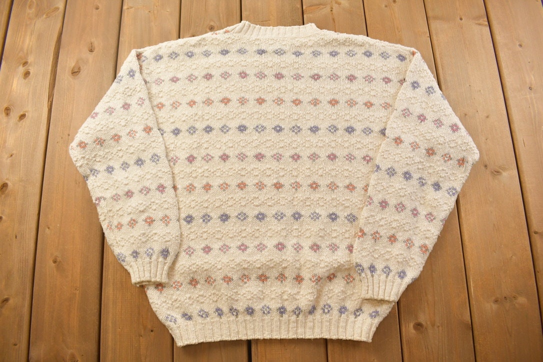 Vintage 1980s Eddie Bauer Knit Crewneck Sweater / Vintage 80s Crewneck / All Over Pattern / Outdoorsman / Cute