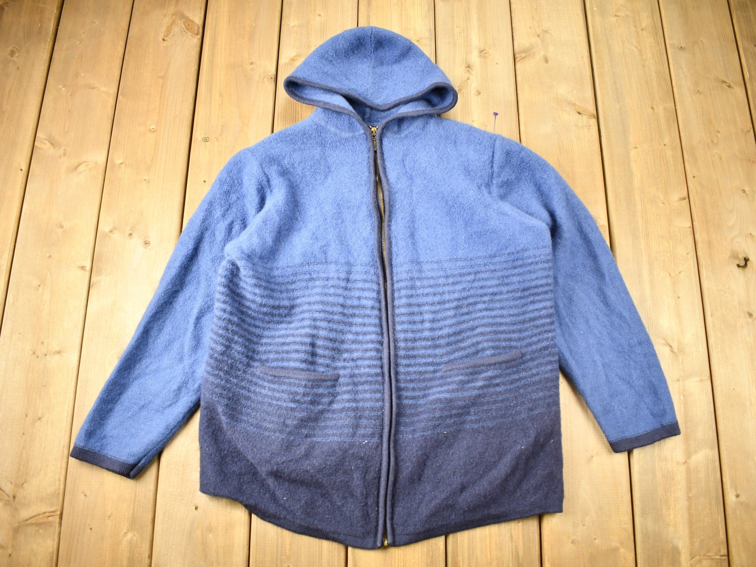Vintage 1990s Karen Scott Color Gradient 100% Wool Hoodie