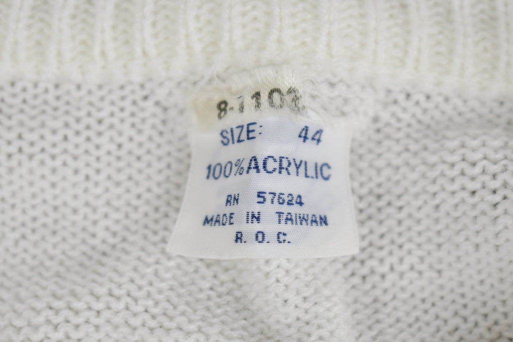 Vintage 1980s White Hand Knit Cardigan Sweater /