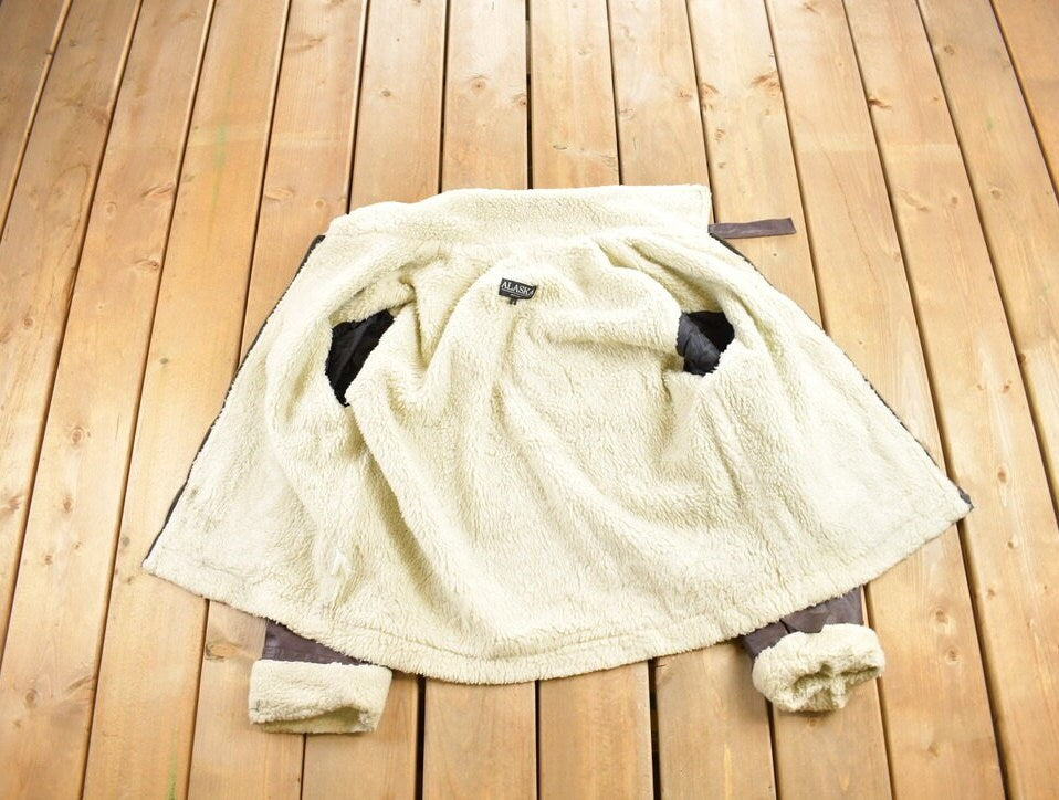Vintage 1980s Alaska Brussels Leather Sherpa Lined Jacket