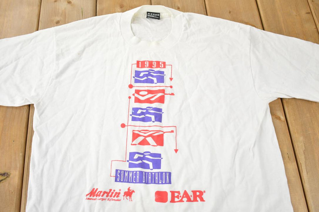 Vintage 1995 Summer Biathlon Single Stitch Graphic T Shirt Made In USA