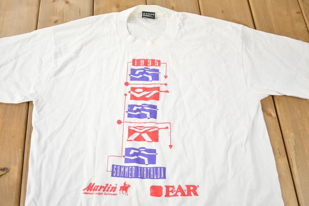 Vintage 1995 Summer Biathlon Single Stitch Graphic T Shirt Made In USA