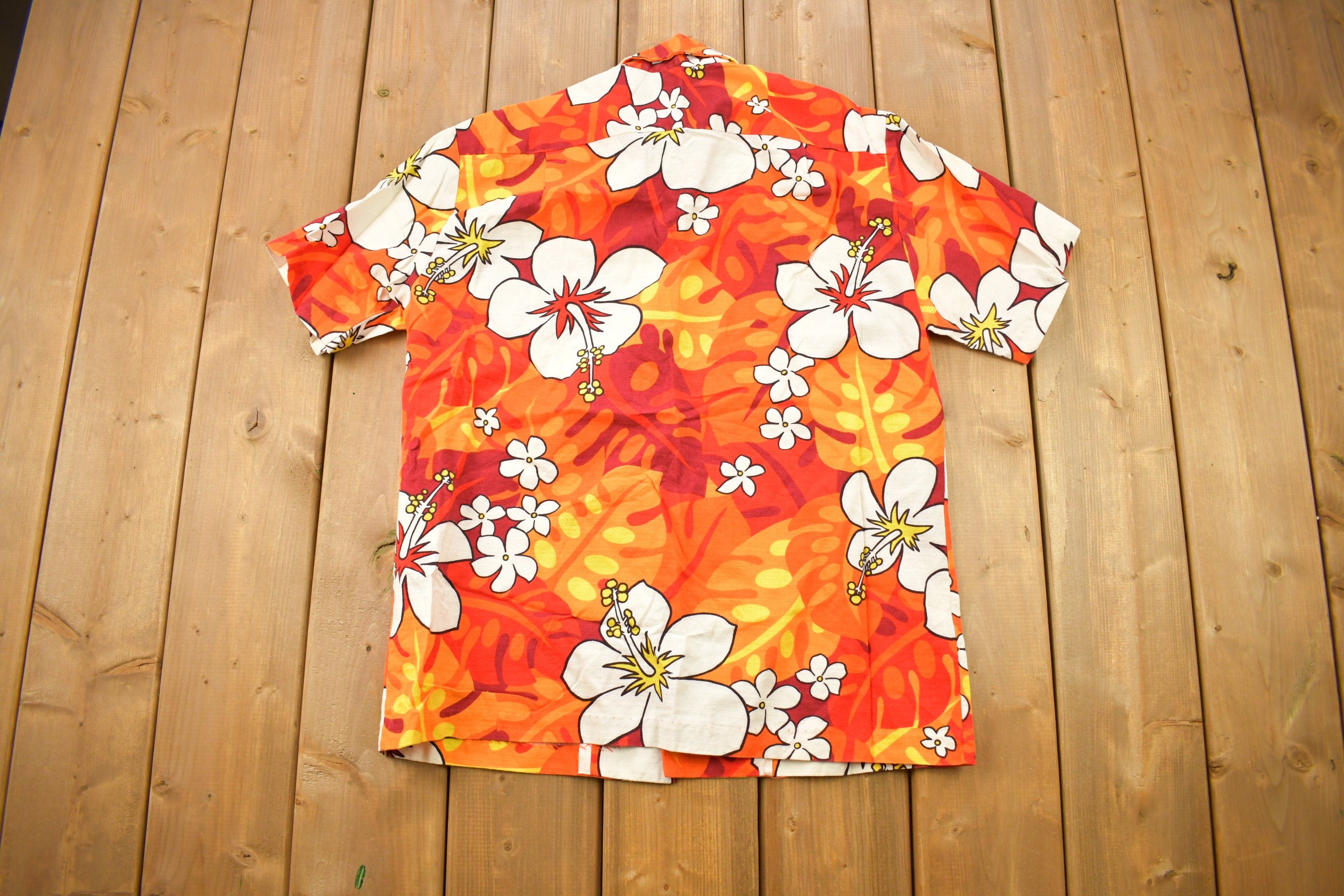 Vintage 1960s Orange Hawaiian Button Up Shirt