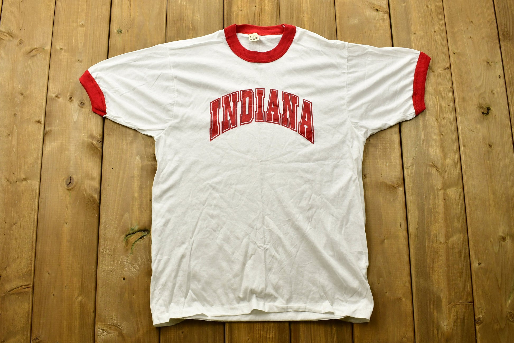 Vintage 1980s University Of Indiana Hoosiers Ringer T-Shirt / Single Stitch / NCAA Tee / Americana / Sportswear / Athleisure