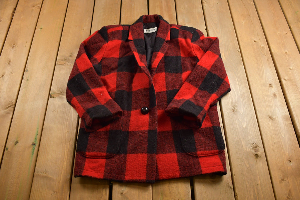 Vintage 1980s Ivy Koral Plaid Overcoat