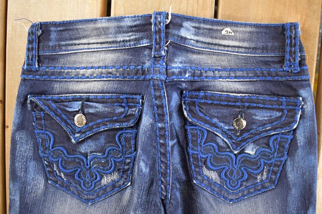Vintage Deadstock Y2K Grace In LA Bedazzle Western Bootcut Low Rise Jeans Women's Size 26 x 32